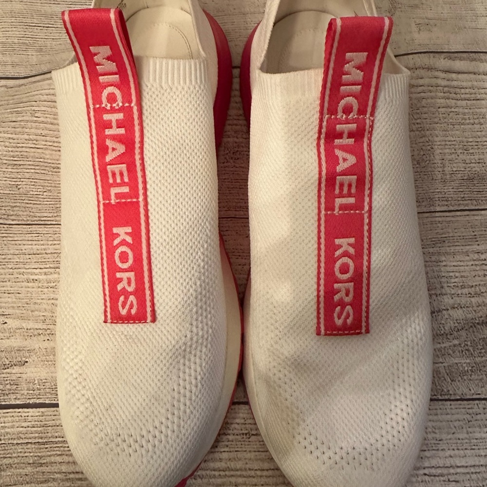 Michael Kors White and Pink Slip-On Sneakers - Picture 5 of 7